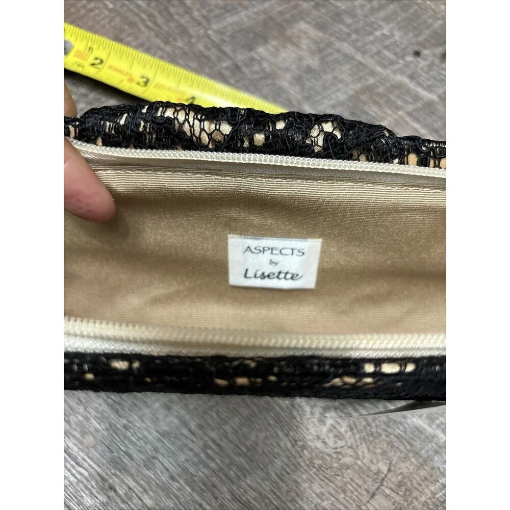 Aspects New York Lisette Black Lace Clutch Purse Zip Lined NEW Rhinestones